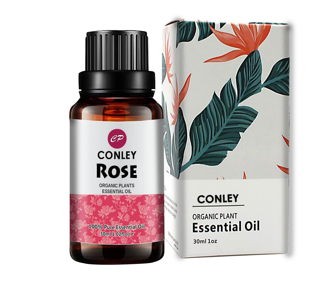 CONLEY Rose Essential Oil (30ML), 100% Pure Natural Organic Aromatherapy Rose Oil for Diffuser, Massage, Skin Care, Yoga, Sleep