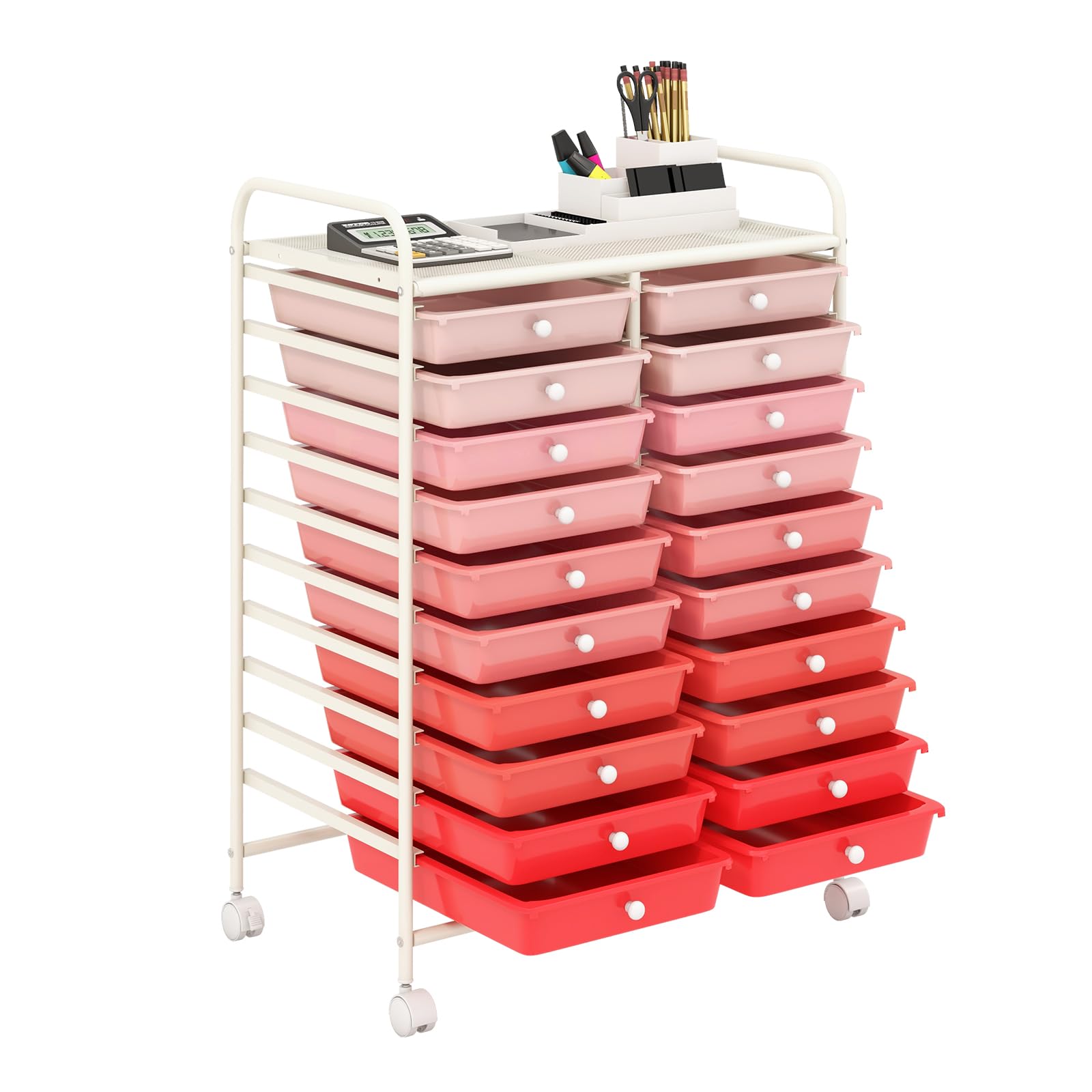 DREAMADE Rolling Cart with Storage Drawers, Utility Cart with Removable Plastic Drawers, Lockable Wheels, Art Cart for Classroom Organization Art