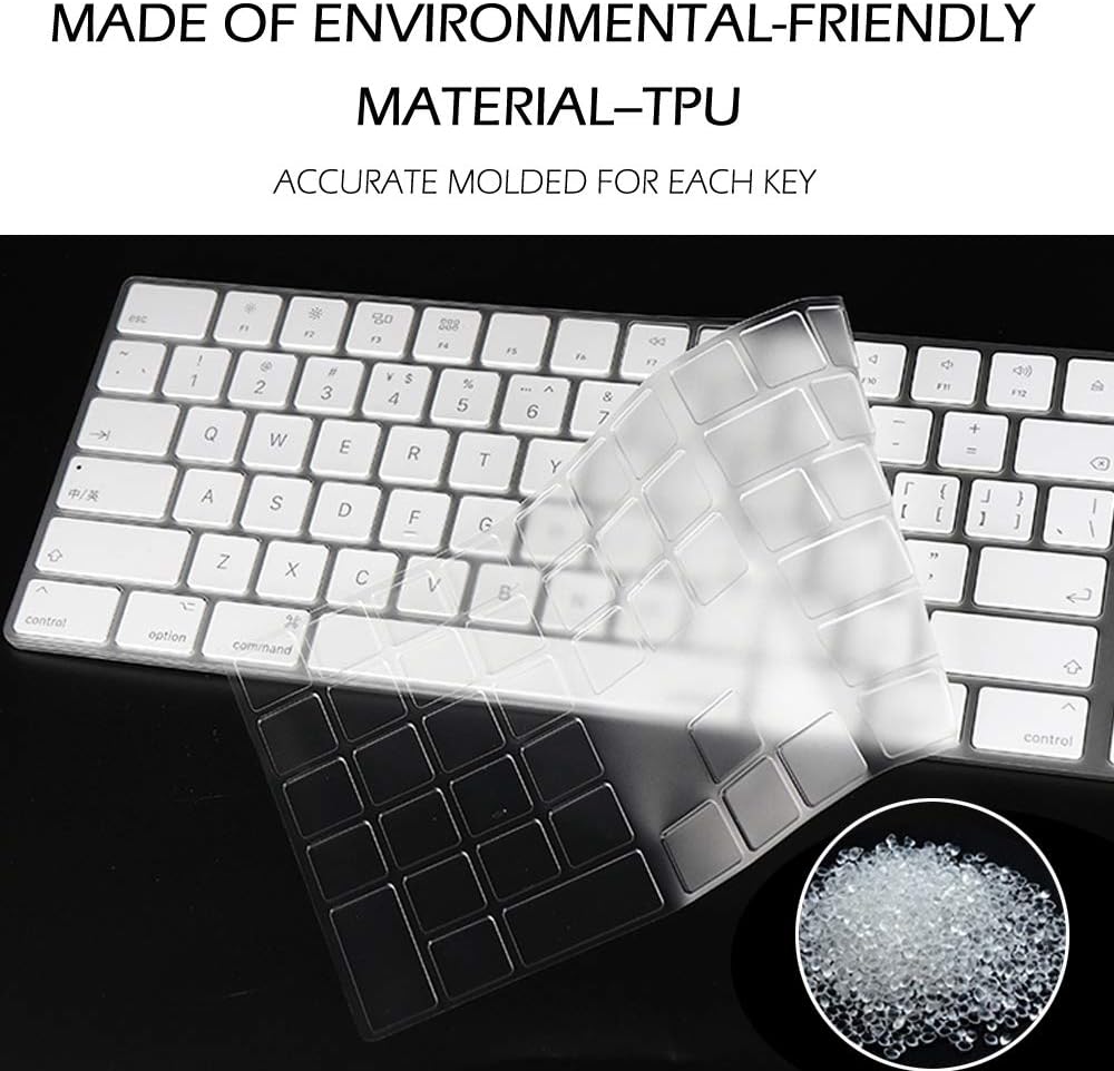 ProElife Keyboard Cover Skin for 2018-2017 Apple Magic Keyboard with Numeric Keypad A1843 US Enter MQ052LL/A Wireless Bluetooth Keyboard Ultra Thin Full Size TPU Protector, 0.13 mm, Transparent Clear