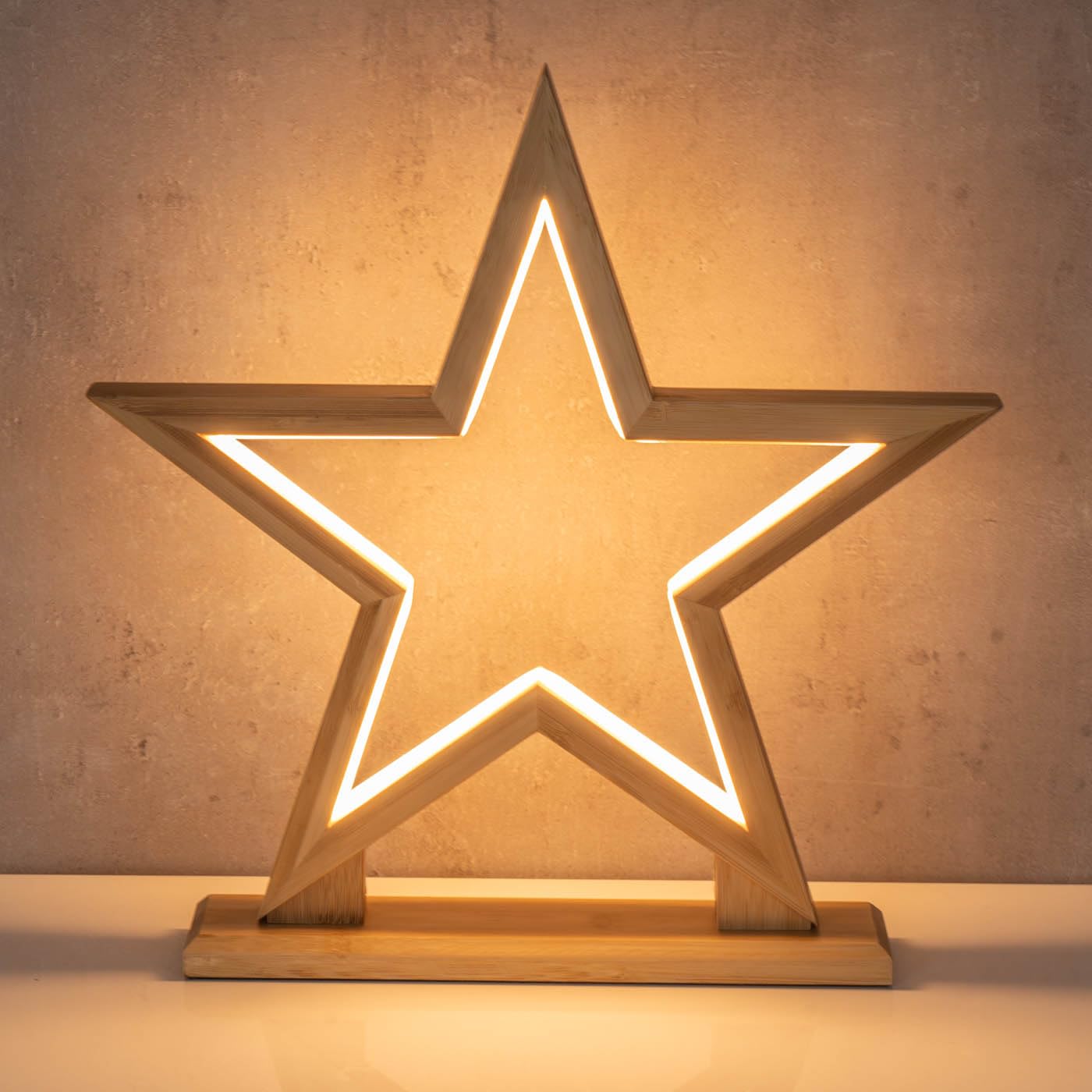 levandeo LED Stern Holz H33cm Tischlampe Bambus Weihnachten Dekoleuchte Weihnachtsdeko Weihnachtsstern Dekostern