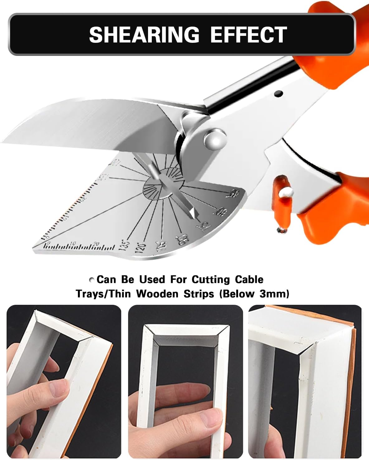 45° - 135° Angle Miter Shear Cutter - Orange, Multi-Function Trunking Scissors, Quarter Round Cutting Tool for PVC, PE Pipe, Soft Wood, Branch, Wire, DIY Toy Gift, Including 1 Spare Blade image 5