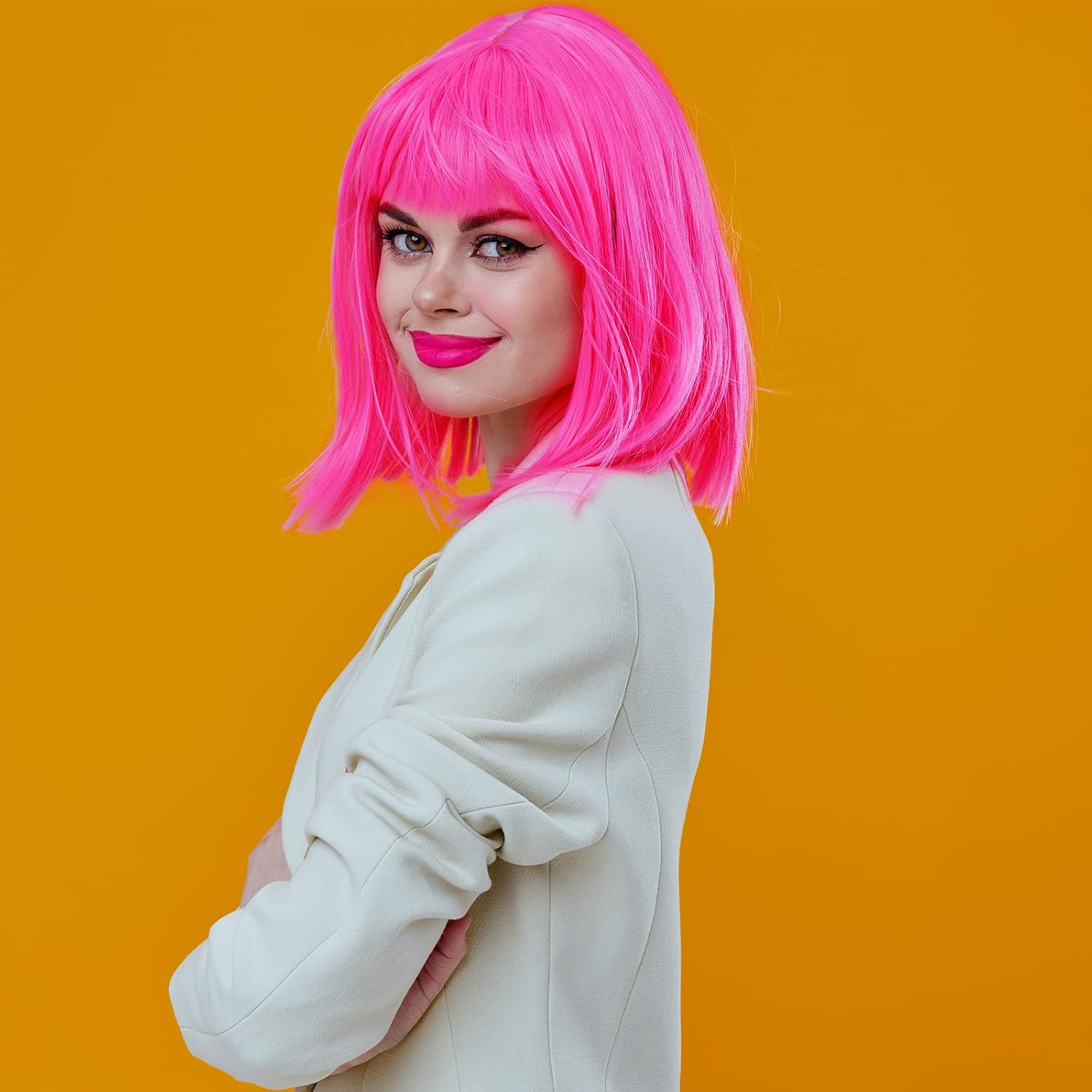 KUUQA 10 Pieces Peach Red Party Wigs and Sunglass Set, Peach Red Short Bob Wig Sunglass Pack Costume Cosplay Wig Daily Party Hairpieces for Bachelorette Neon Party Favors Halloween Decorations