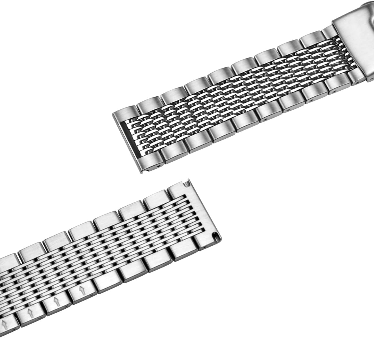 Stainless Steel Watch Band 18mm 20mm 22mm 24mm, Solid Polished Mesh Watch Bands Silver Black Rose Gold Watch Bracelet with Double-Lock Deployment Clasp Watch Strap for Men Women