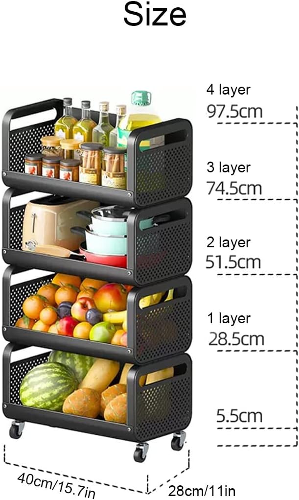 LEIYTFE Kitchen Storage Rack with Wheels Fruit Basket 3/4 Tier Stackable Storage Cart for Narrow Space,Rolling Utility Cart Organization Shelf (Color : White, Size : 3 Tier)