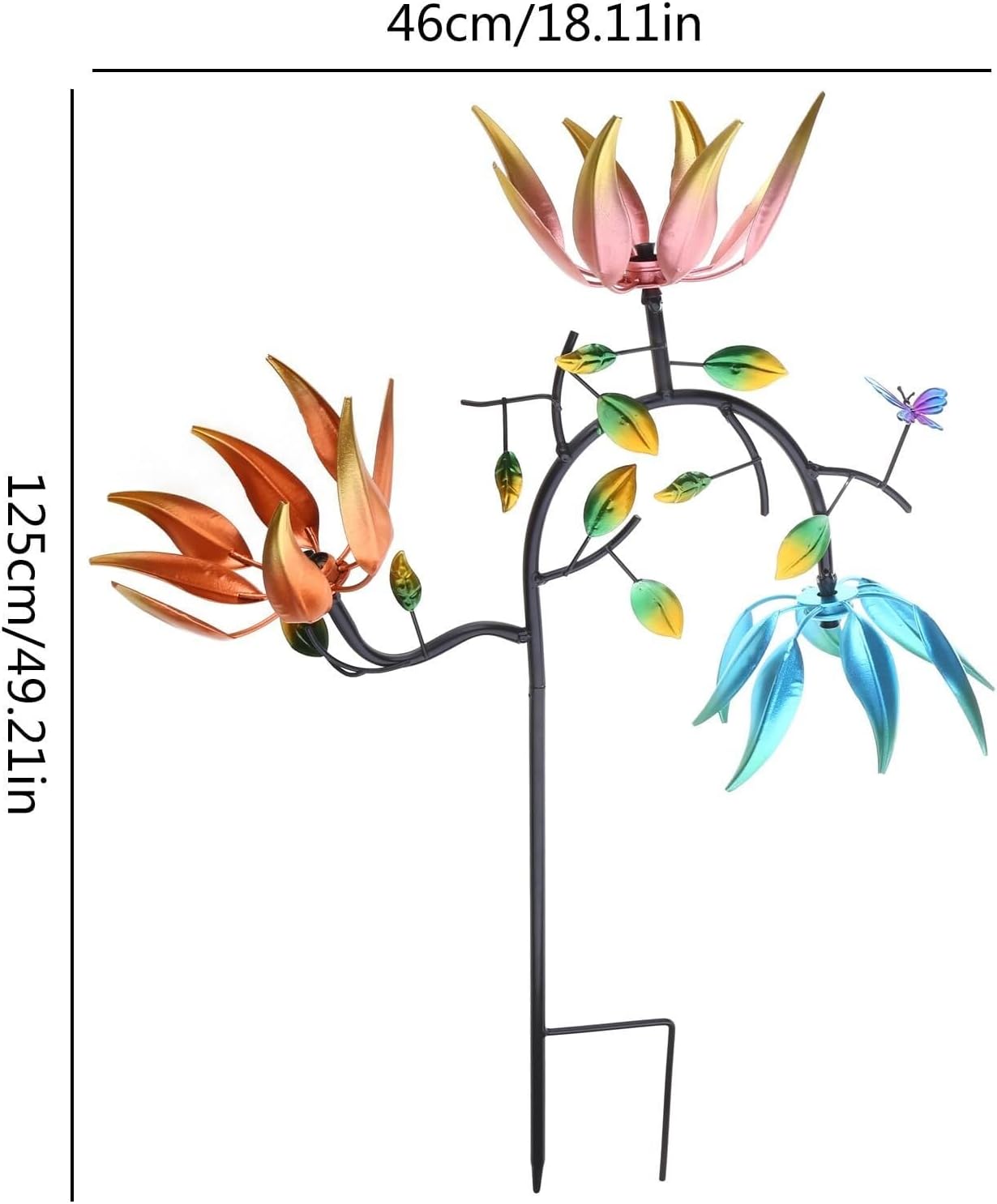 Usoway Metal Wind Spinner with Spinning Flowers Exquisite Garden Patio Windmill Decor Outdoor Art Decoration Sculpture Stake Wind Sculpture Large with Spinning Flowers Butterflies