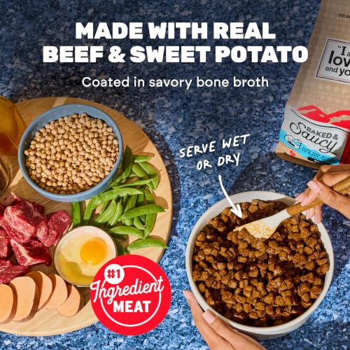 I and love and you Baked & Saucy Dry Dog Food with Gravy Coating, Beef & Sweet Potato Recipe, Grain-Free, Prebiotics & Probiotics, Real Meat, No Fillers, 4 Pound Bag