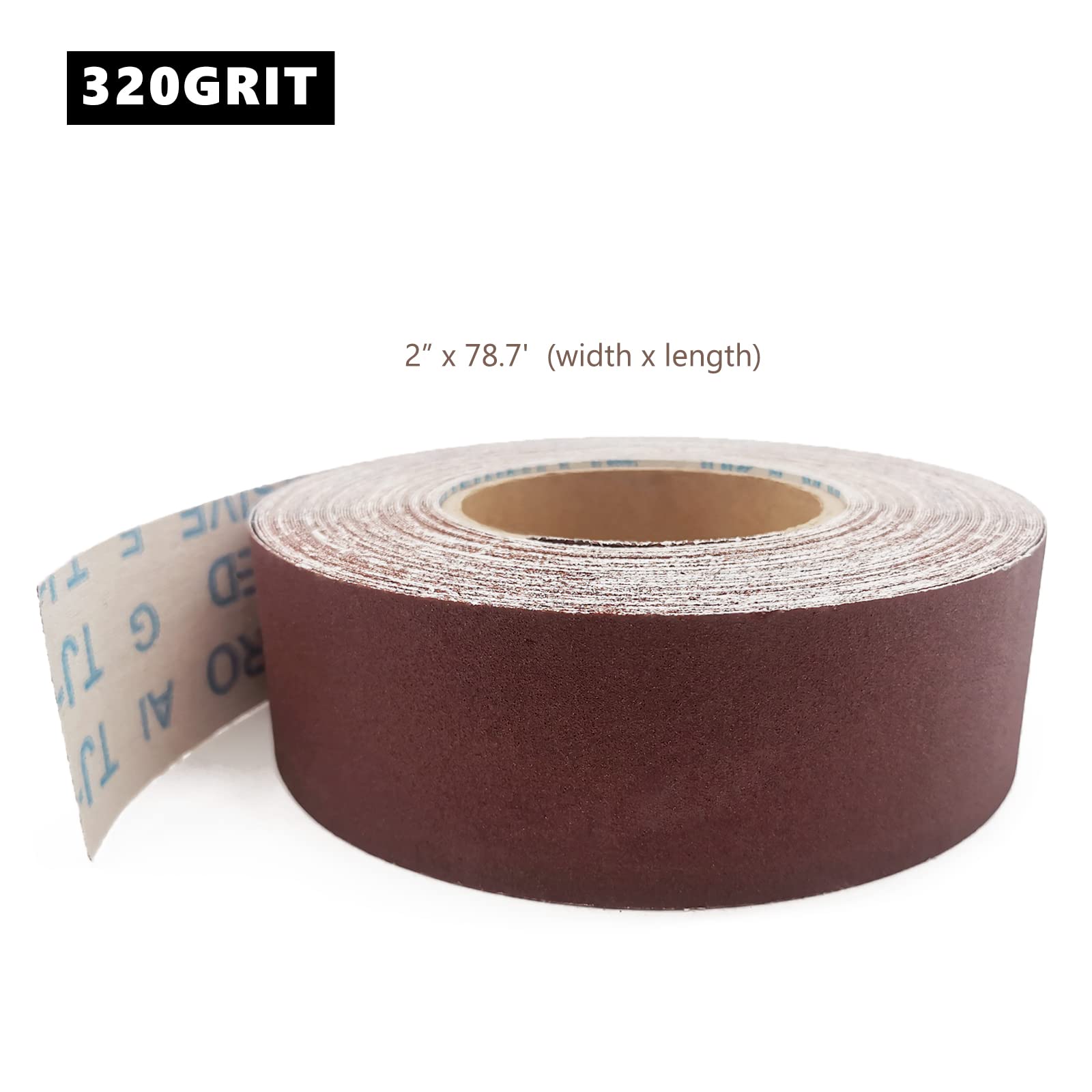 Rollo de papel de lija de grano 320, 2 pulgadas x 78.7 pies, papel de lija abrasivo continuo listo para cortar, rollo de tela de esmeril para lijadora de tambor, carpintería, automoción y lijado de