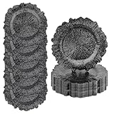 osgevei 25PCS 13inch Black Charger Plates Bulk- Round Plastic Chargers for Dinner Plates- Floral Reef Table Plate Chargers for Wedding, Halloween, Thanksgiving, Christmas, Party, Display