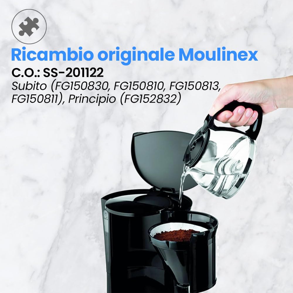 Anakel Home Ricambio caraffa caffettiera SS-201122 compatibile con caffettiera Moulinex Subito, Principio | 600 ml, per 4-6 tazze, con coperchio