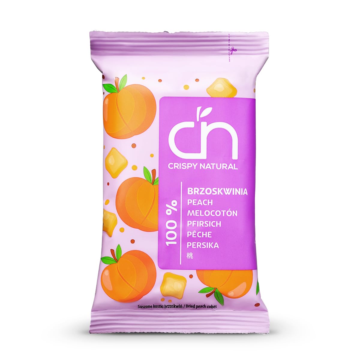 Crispy Natural Durazno Chips 20x12 g. Frutas Deshidratadas Naturalmente Crujientes. Snack Saludable Sin Azúcar Añadido, Sin Gluten. Fuente de Fibra. Pequeñas Porciones.
