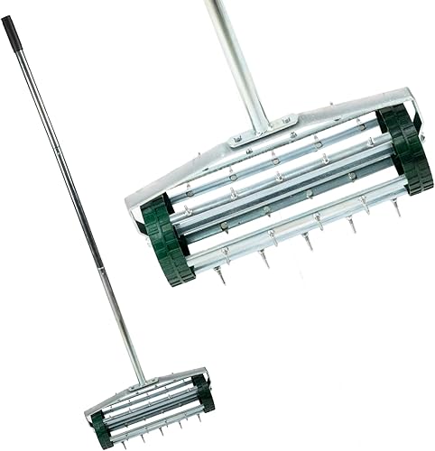 Miniatura 1 de Aireador manual de césped rodante de 18 pulgadas, herramienta de aireación de suelo con mango de 40 pulgadas, mango antideslizante, máquina de