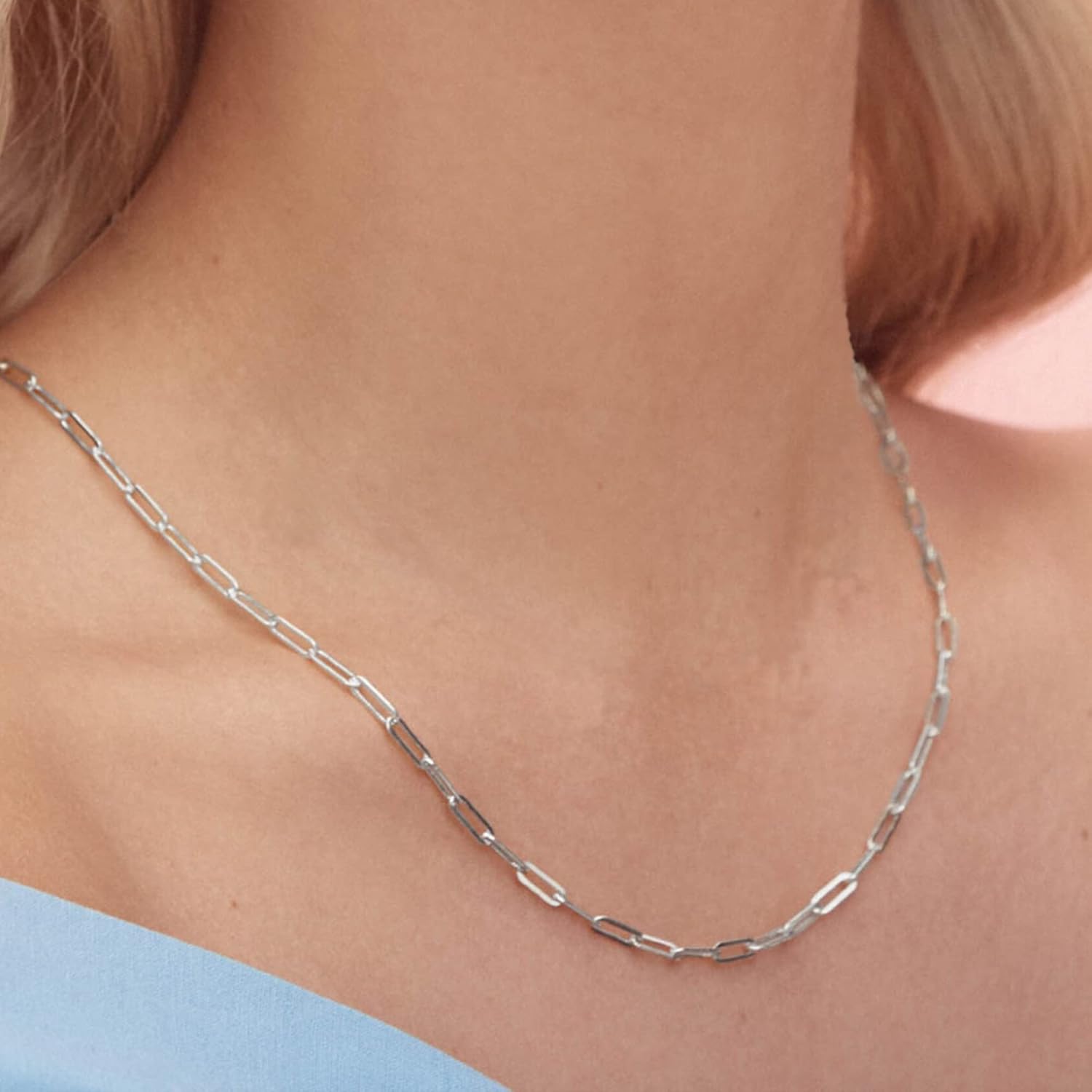 GLIVEOR 925 Sterling Silver Clasp 3mm Paperclip Chain Necklace for Women Diamond Cut Silver Chain 16, 18, 20, 22, 24, 26, 30 Inches - Image 5