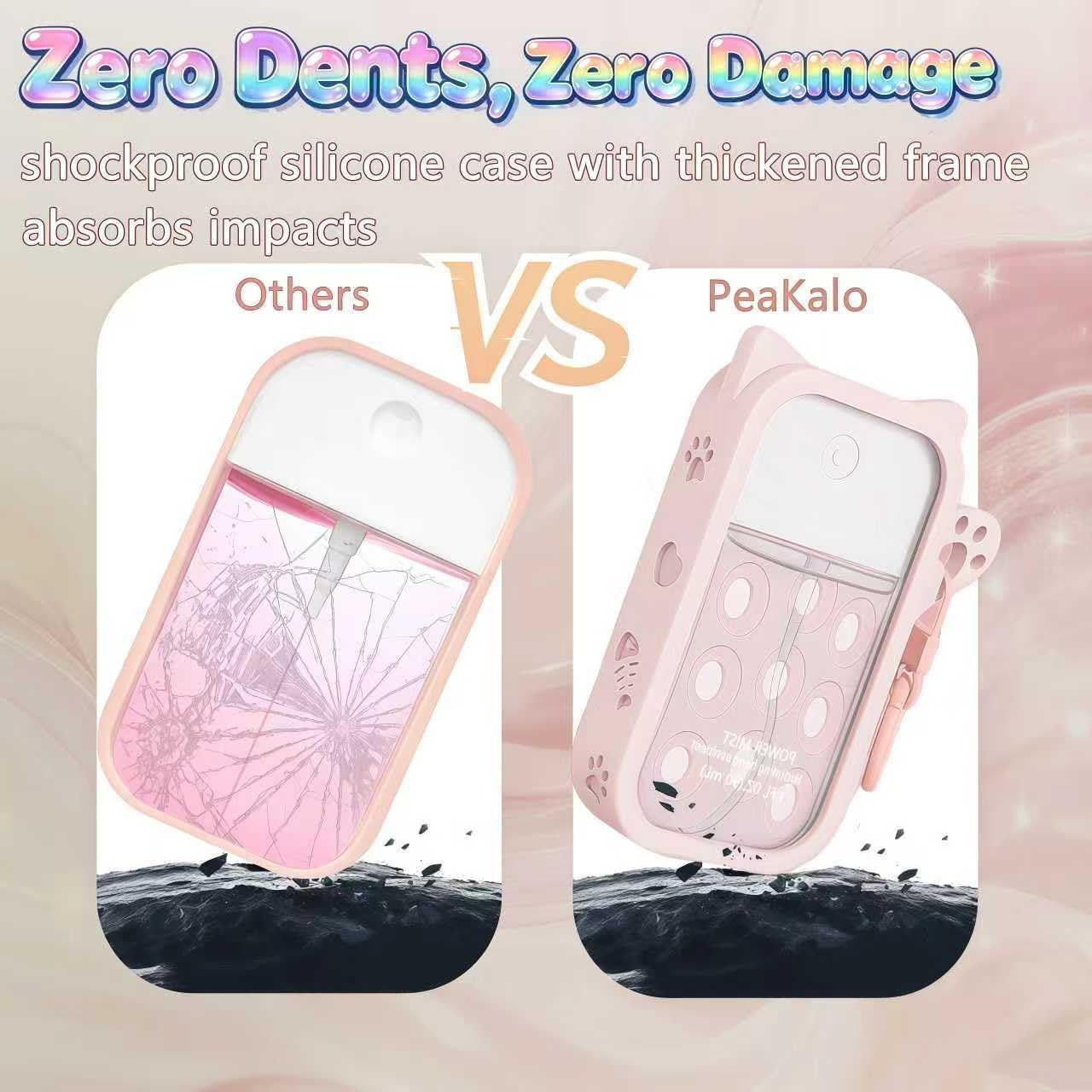 Cat Silicone Case for Touchland Hand Sanitizer Spray, Compatible with Power Mist Glow Mist 1 FL OZ/30ML for Touchland Case with 2 Keychains Cute Bell Portable Travel Accessory - Image 4