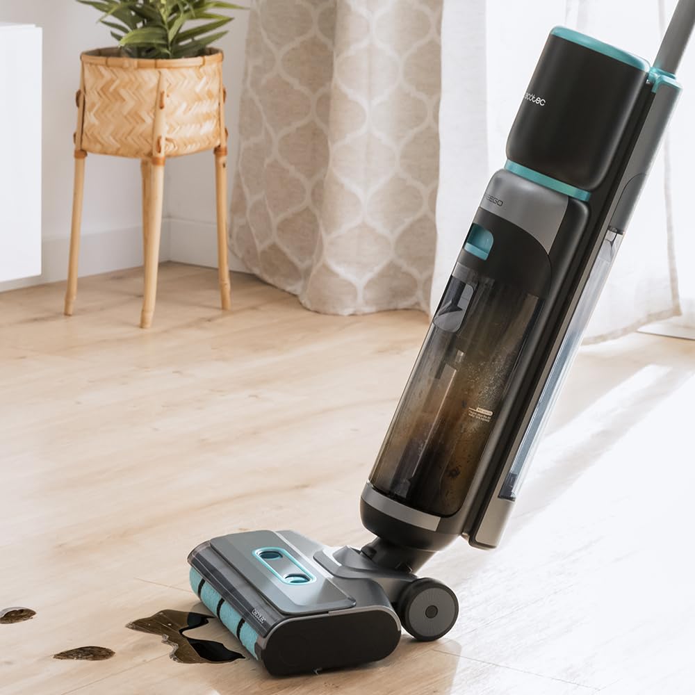 Cecotec Aspirapolvere e Lavapavimenti Intelligente con Base Autopulente FreeGo Wash&Vacuum Elite. 200W, Autonomia 35min, Aspira e Lava Contemporaneamente, Spazzola Autopulizia, Doppio Serbatoio 700ml