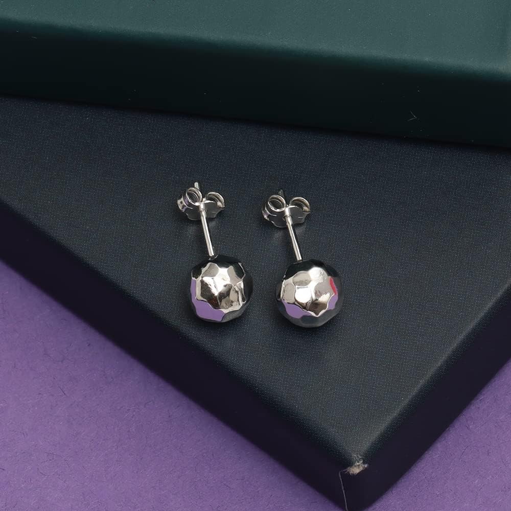 Charmsy 925 Sterling Silver Ball Post Stud Earrings for Women | Round Hammered Lightweight Disco Classic Ball Stud Earring for Women Teen | Sizes 3mm-11mm - Image 5
