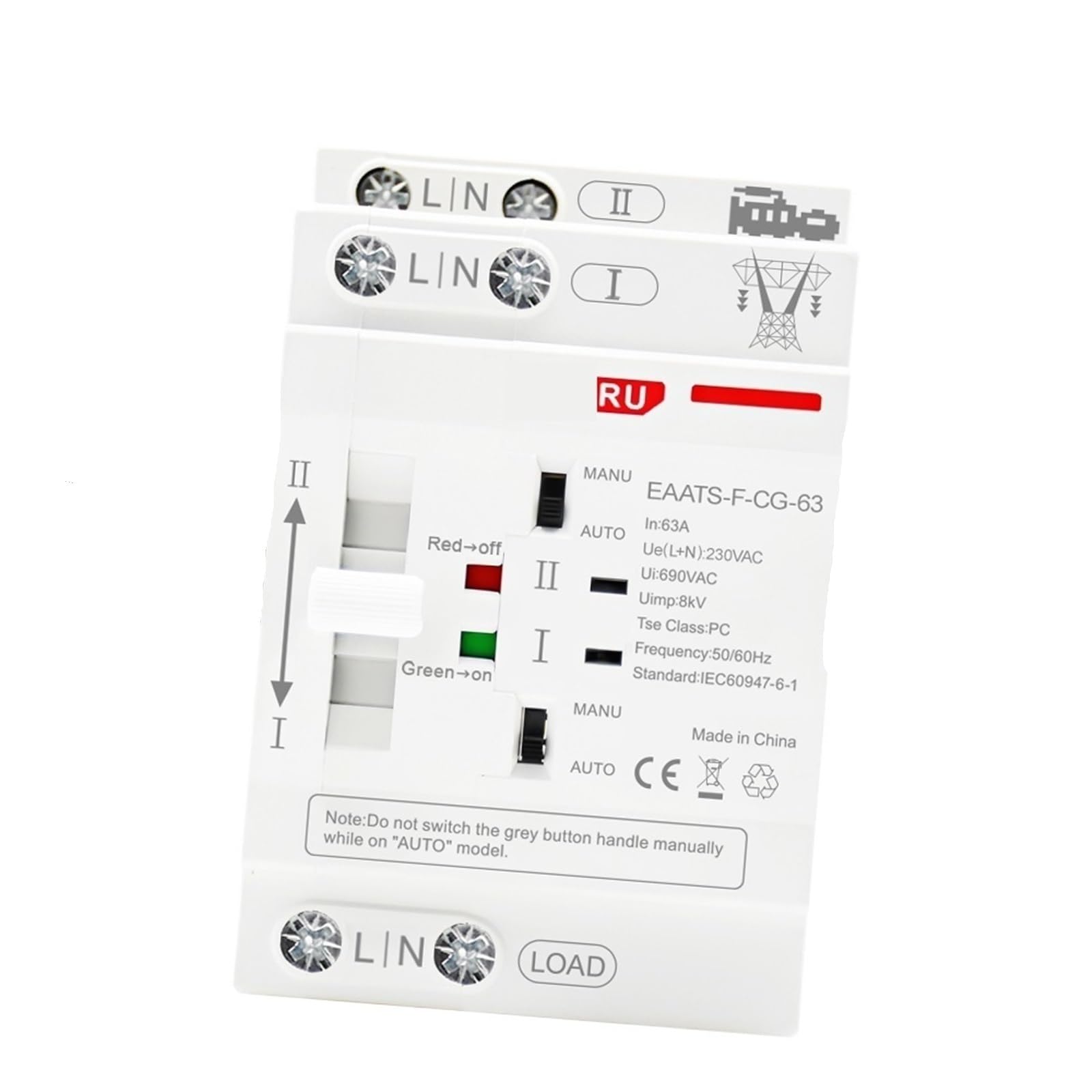 Rail 2P 4P 63A AC 220V AC 110V ATS PV Interruttore di trasferimento automatico a doppia alimentazione Interruttori di selezione elettrica Alimentazione ininterrotta