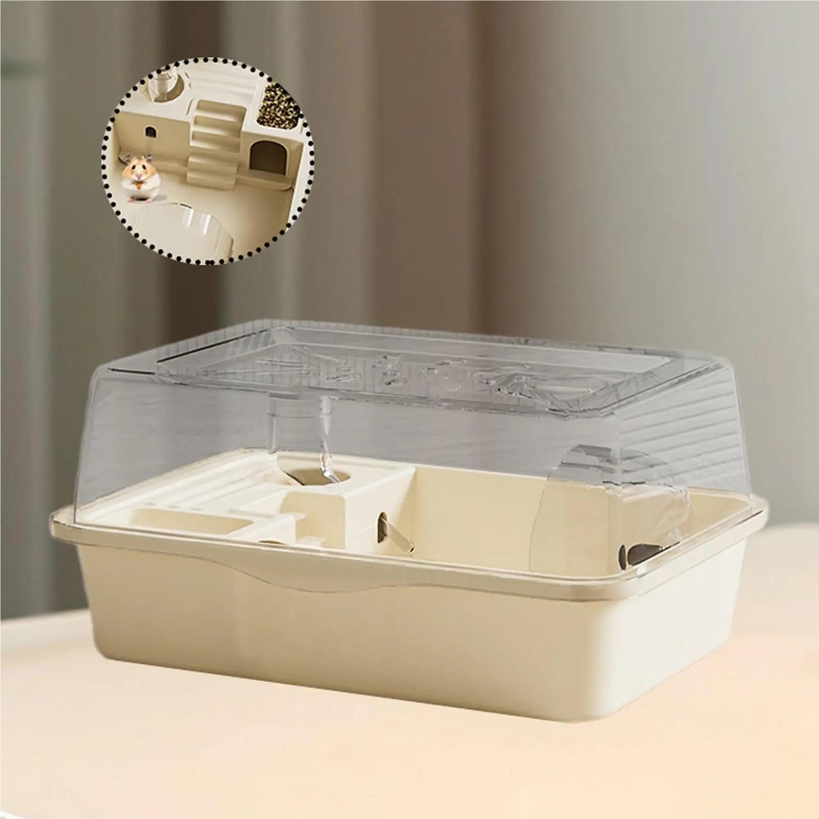 Hamsterkäfig Großer Hamsterkäfig, transparenter Hamster-Lebensraum for Hasen, Kleintiere, Meerschweinchen, mit Wasserflasche, zu öffnende Oberseite