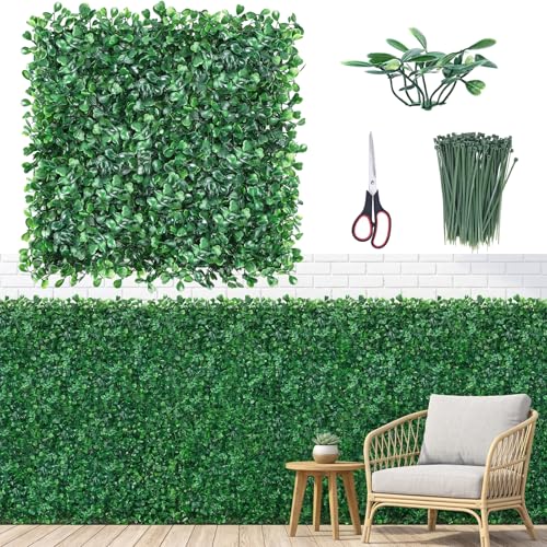 CEWOR 10x10 Artificial Grass Wall Panels 12pcs Boxwood Hedge Wall Panels UV Resistant & Anti-Fade Greenery Privacy Panels for Indoor/Outdoor Green Wall Decor Ivy Fence Covering Backdrops & More