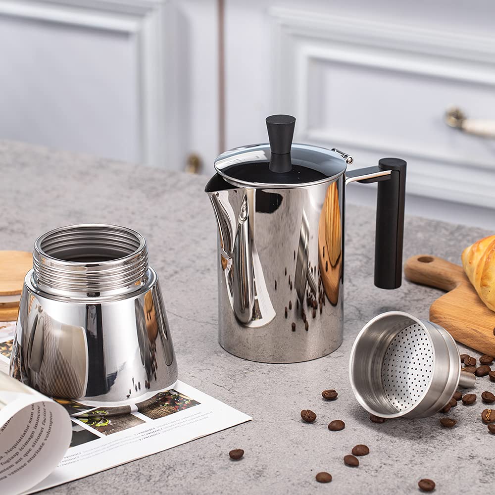 Espressokocher für den Herd 6 Tassen 300ml Edelstahl-Moka-Kanne