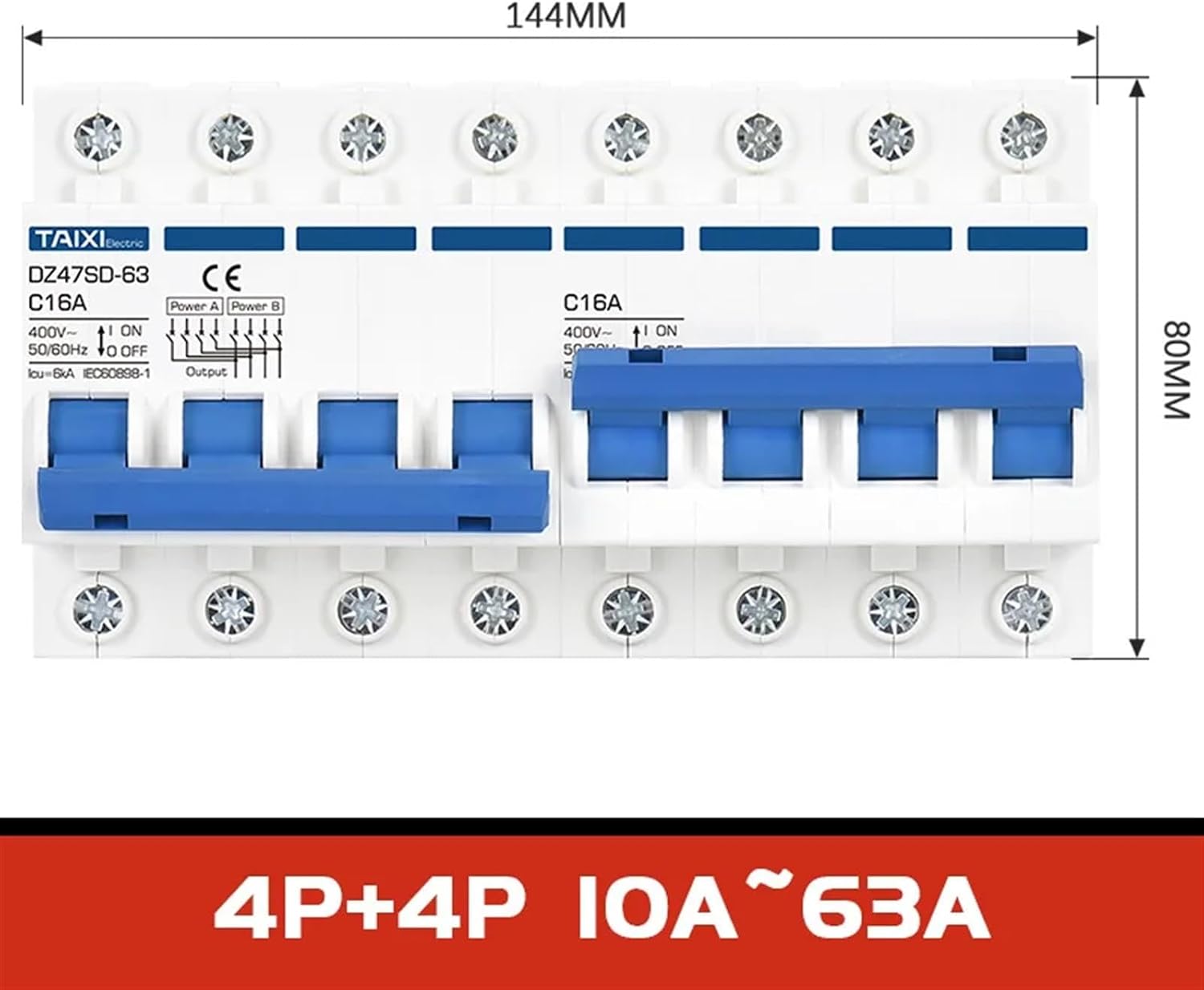 220V 380V DC 500V Manual Dual Power Transfer Switch Interlock Circuit Breaker Photovoltaic Power with Leakage Protection (Color : 1P-1P, Size : AC 40A - AC 40A)