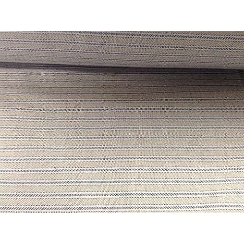 Yale Ticking Stripe Blue & Linen 280cm/108" Designer Cotton Curtian Designer Material Sewing Upholstery Curtain Craft Fabric (A Sample) Cover