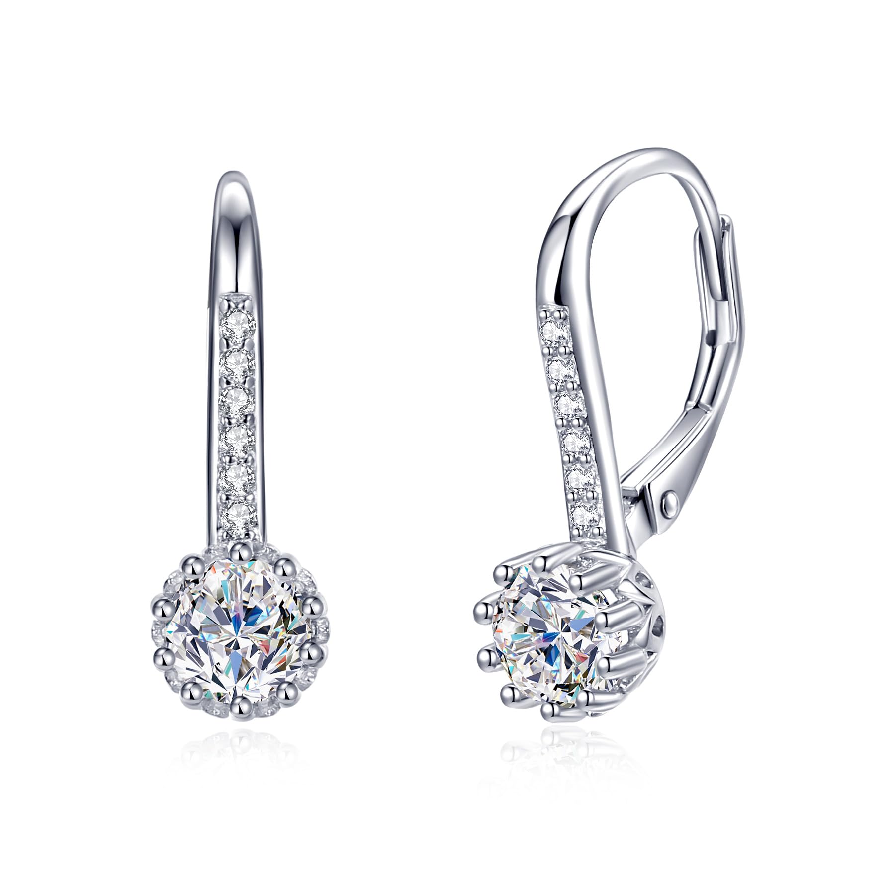 Moissanite Earrings for Women, 925 Sterling Silver Drop Dangle Earrings, Hypoallergenic Leverback Earring for Sensitive Ear, D Color VVS1, Diamond Birthday Bridal Wedding Jewelry Gift, 0.5ct*2