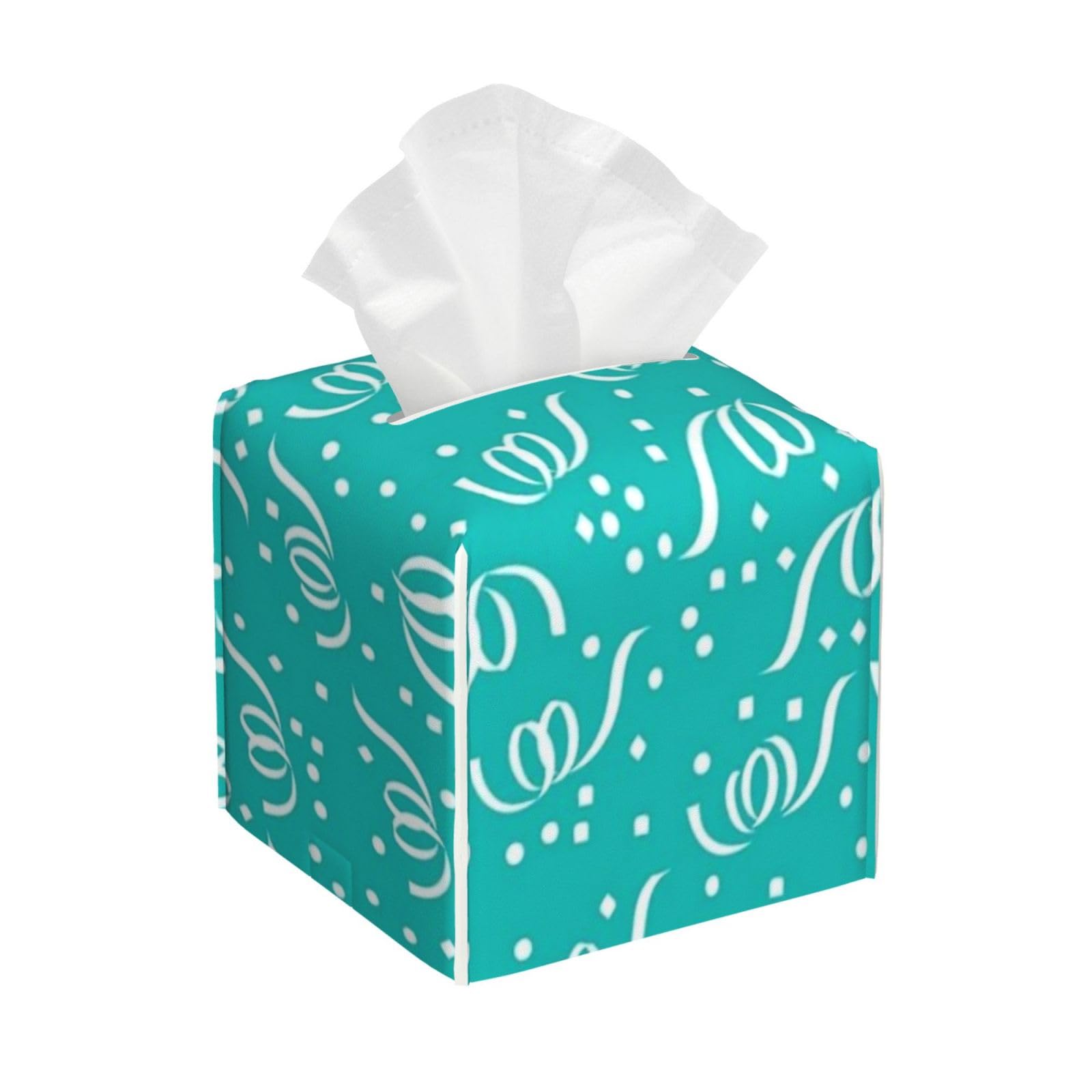 Party Streamers Tissue Box Cover 5" Square Leather Tissue Holder Facial Tissue Case for Tabletop Bedroom Bathroom Desk Decor