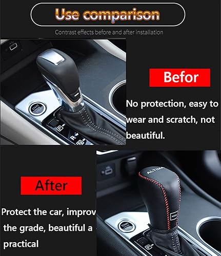 Miniatura 3 de Funda protectora automática de cuero genuino para palanca de cambios, accesorios para el interior del automóvil (costuras rojas) para Nissan Altima