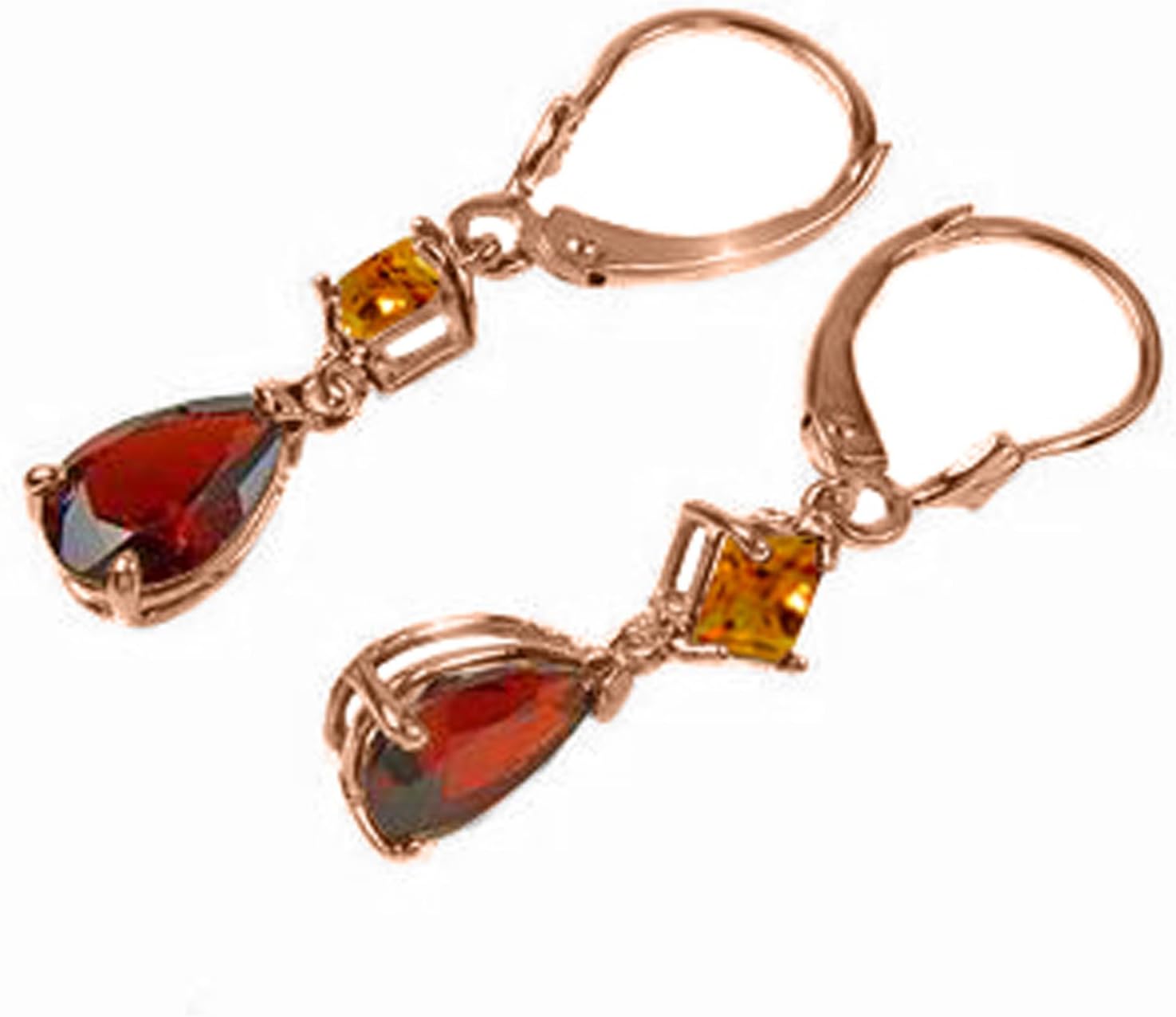 14k Rose Gold Dangling Earrings with Garnets and Citrines - Image 3