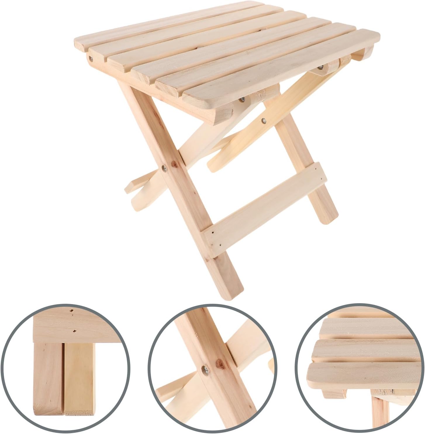 Baluue Portable Solid Wood Folding Stool Chair Small Size Lightweight Foldable Step Stool for Outdoor Camping, Home Use, Hiking, and Travel