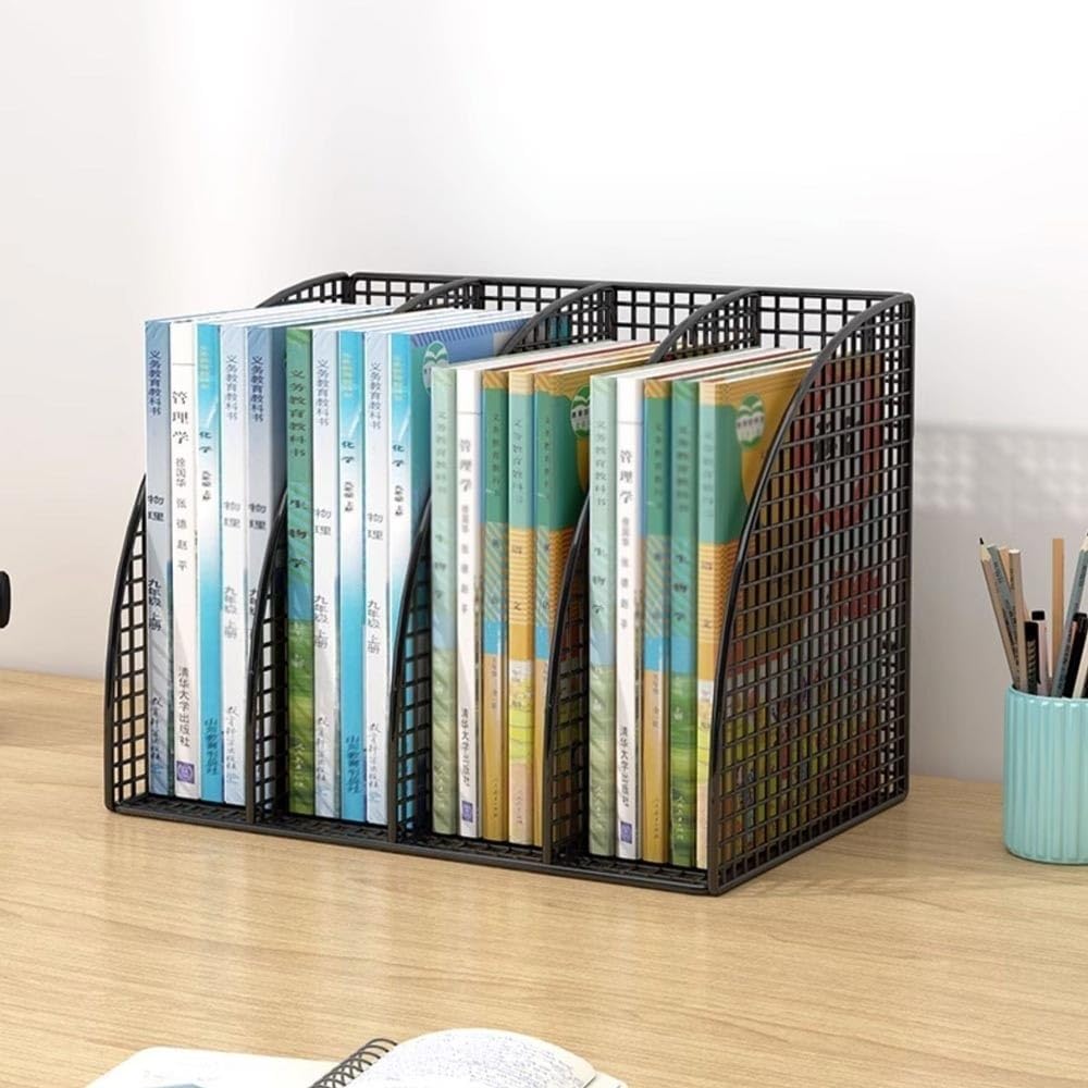 Titolare del file Organizzatore di file da scrivania, portadocumenti verticale in rete metallica, organizzatore a 4 sezioni for ufficio(Nero)