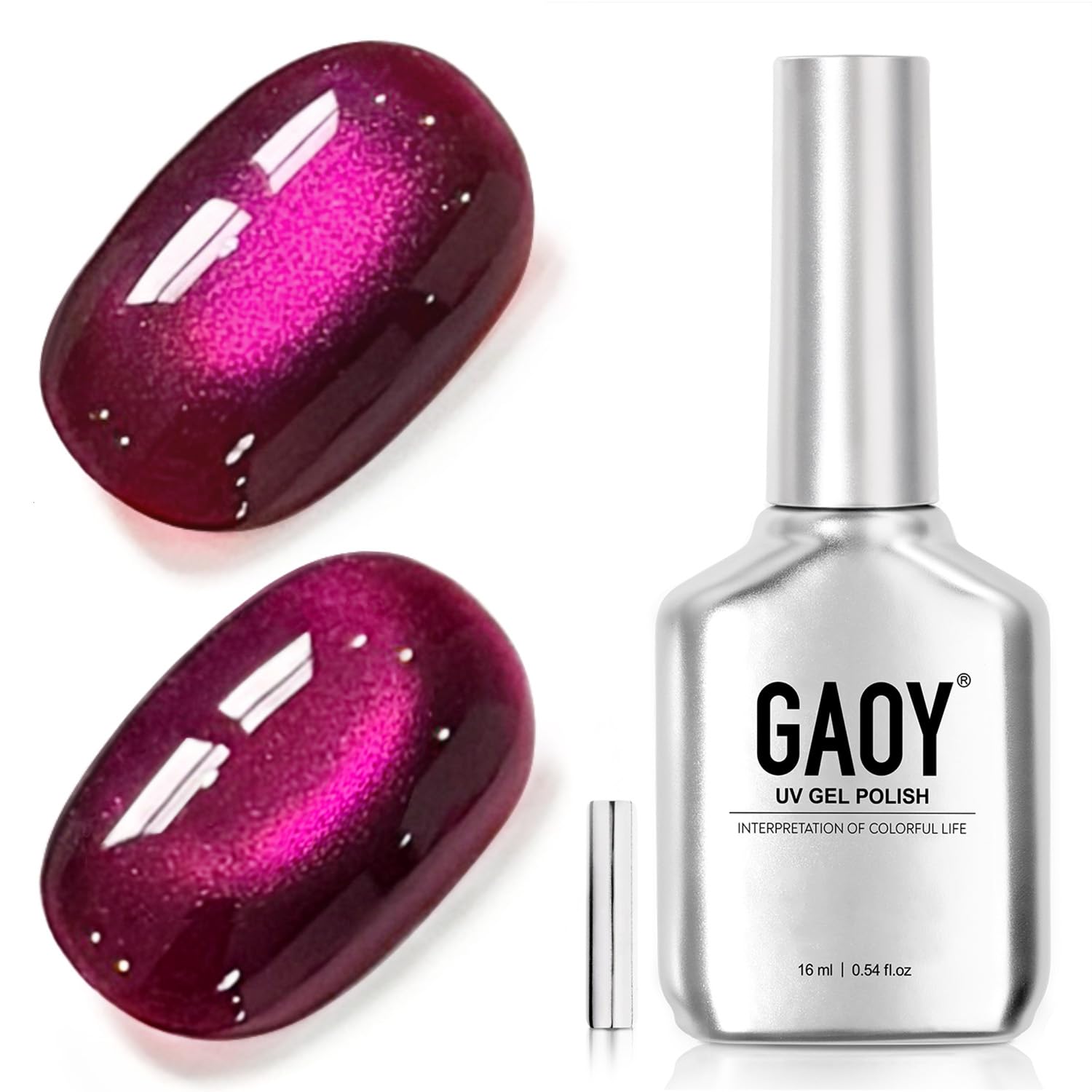 GAOY Red Glassy Cat Eye Gel Nail Polish - Holographic Shine