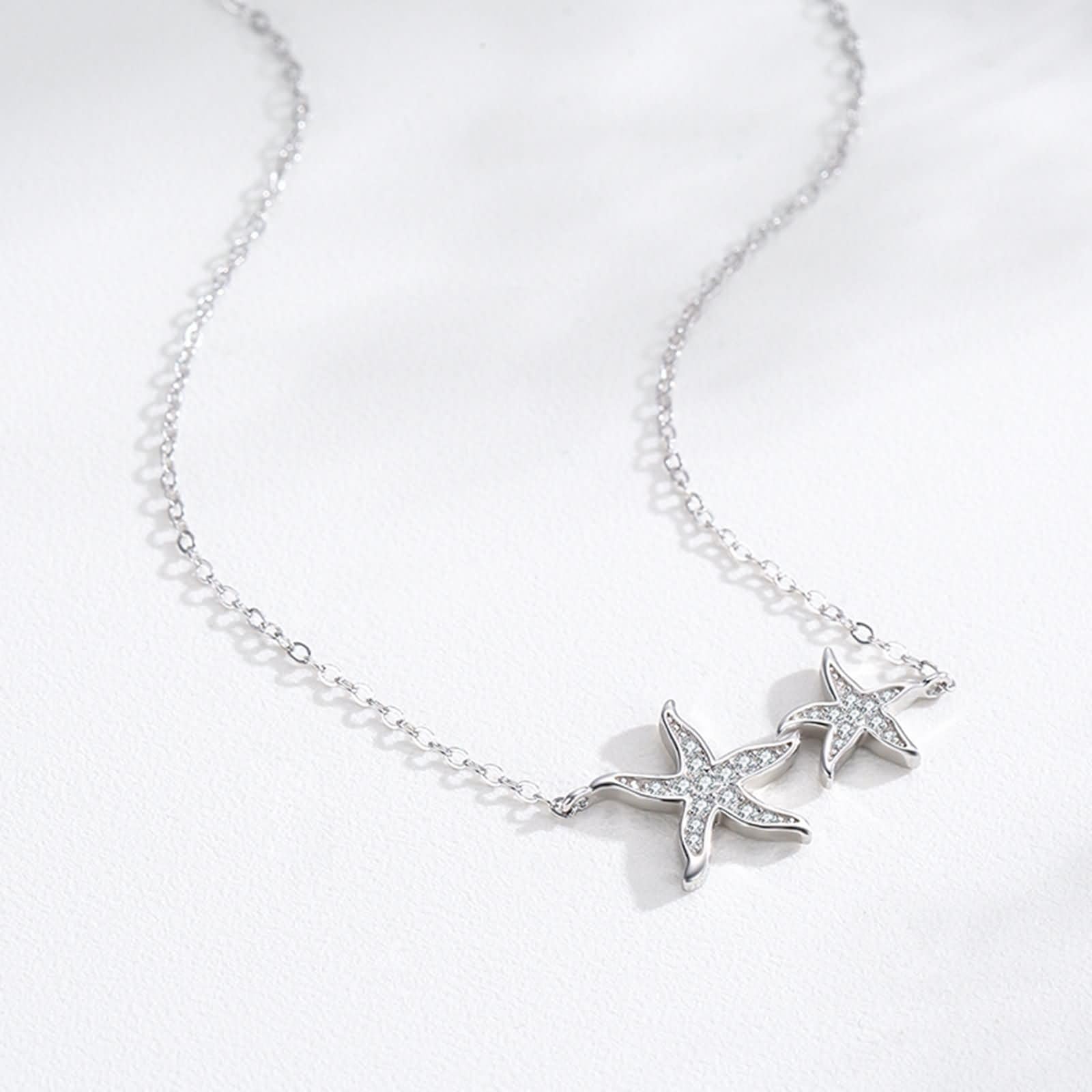 Colgantes de Oro Blanco 9 Kilates / 14 Kilates / 18 Kilates para Mujer, Estrellas de Mar con Moissanita, Collar Cadena de Plata para Mujer