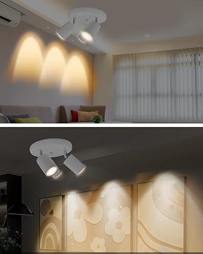 Miniatura 6 de Ckeibt Foco de techo de 3 luces, 3000 K, montaje de luz cálida, luces LED GU10 direccionales de pista redonda para cocina, dormitorio, oficina,