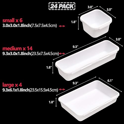 Miniatura 2 de Juego de 24 separadores de cajones de escritorio entrelazados, separadores de cajones estrechos de plástico poco profundos, contenedores de