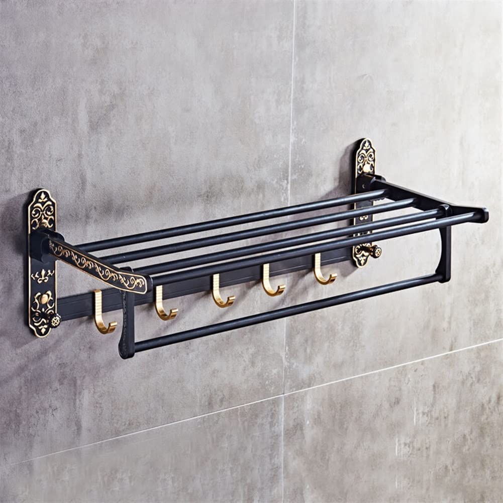 Porte-serviettes noir et doré pliant à tige unique pour mur de salle de bain