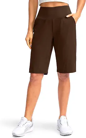  Women's 12" Bermuda Lon Shorts with Pockets Hih Waisted Stretch Knee Lenth Shorts for Women Summer Walkin