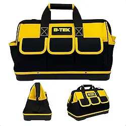 Bolsa de Ferramentas Profissional Impermeável 16 Compartimentos Maleta Organizador Portátil Preta e Amarela com Fundo Reforçado para Eletricista, Carpinteiro e Uso Diário