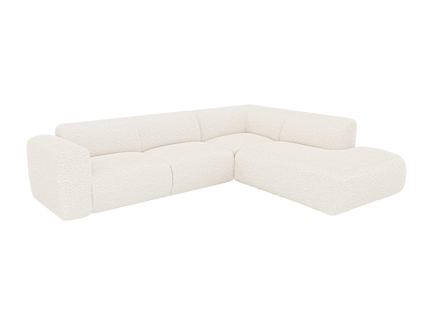 Vente-unique - Großes Ecksofa mit Recamiere mit Rückenlehne - Ecke rechts - Bouclé-Stoff - Weiß - POGNI von Maison Céphy