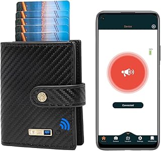 Bluetooth Anti-Lost with Wallet Tracker & Finder GPS Position Locator Aluminum Cardholder Mens Slim Leather Wallet Minimalist Credit Card Holder Case with RFID Blocking Gifts Box