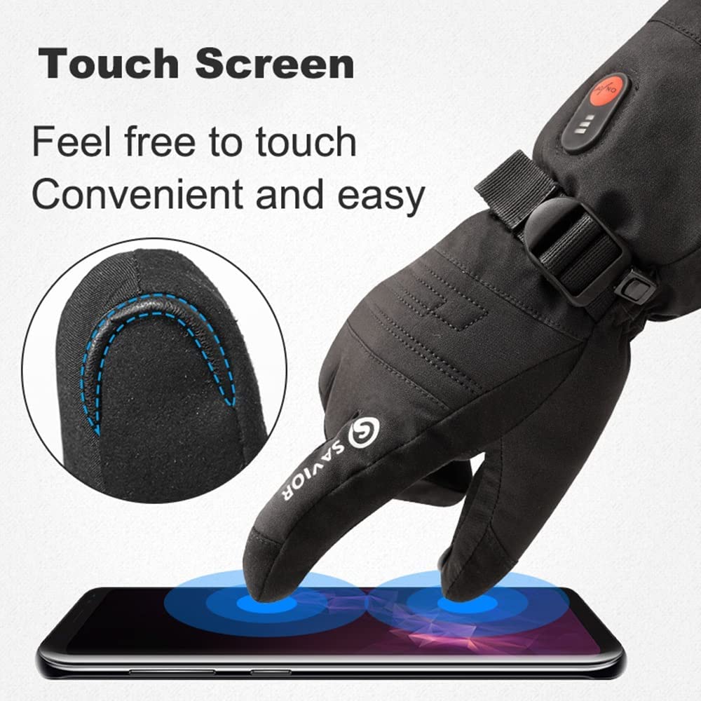 CHEWYNP Guanti Riscaldati Sci per Uomo Donna, 7.4V 2200mAh Batteria Ricaricabile Elettrica Guanti Termici, Touchscreen Lavabile Riscaldamento Scaldamani per Moto Equitazione Ciclismo Pesca
