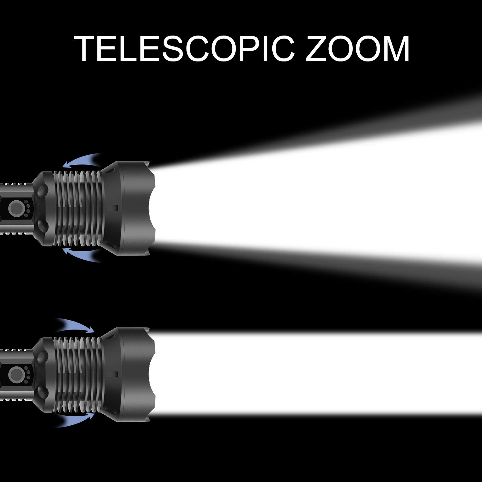 NPET XHP70 Linterna LED recargable por USB, linterna táctica súper brillante de 2000 lúmenes, linterna con zoom para camping, senderismo, hogar, exteriores y emergencias, impermeable y resistente a
