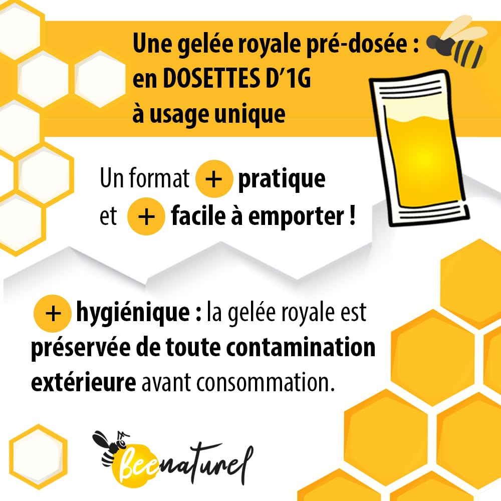 Gelée royale bio 120g | 120 dosettes 1g | Programme hiver 4 mois | Gelée royale française fraîche pure | Immunité adulte enfant | 100% Naturel