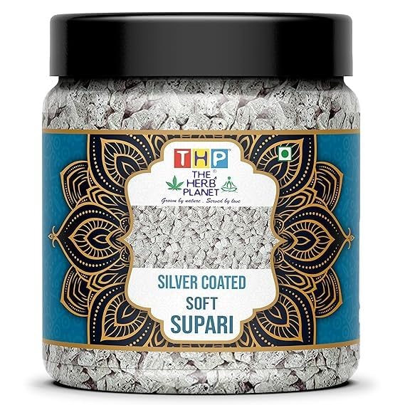 THE HERB PLANETSilver Coated Supari 225 Grams Sweet Supari silver coated soft supari Digestive Mouth Freshener [Jar Pack]