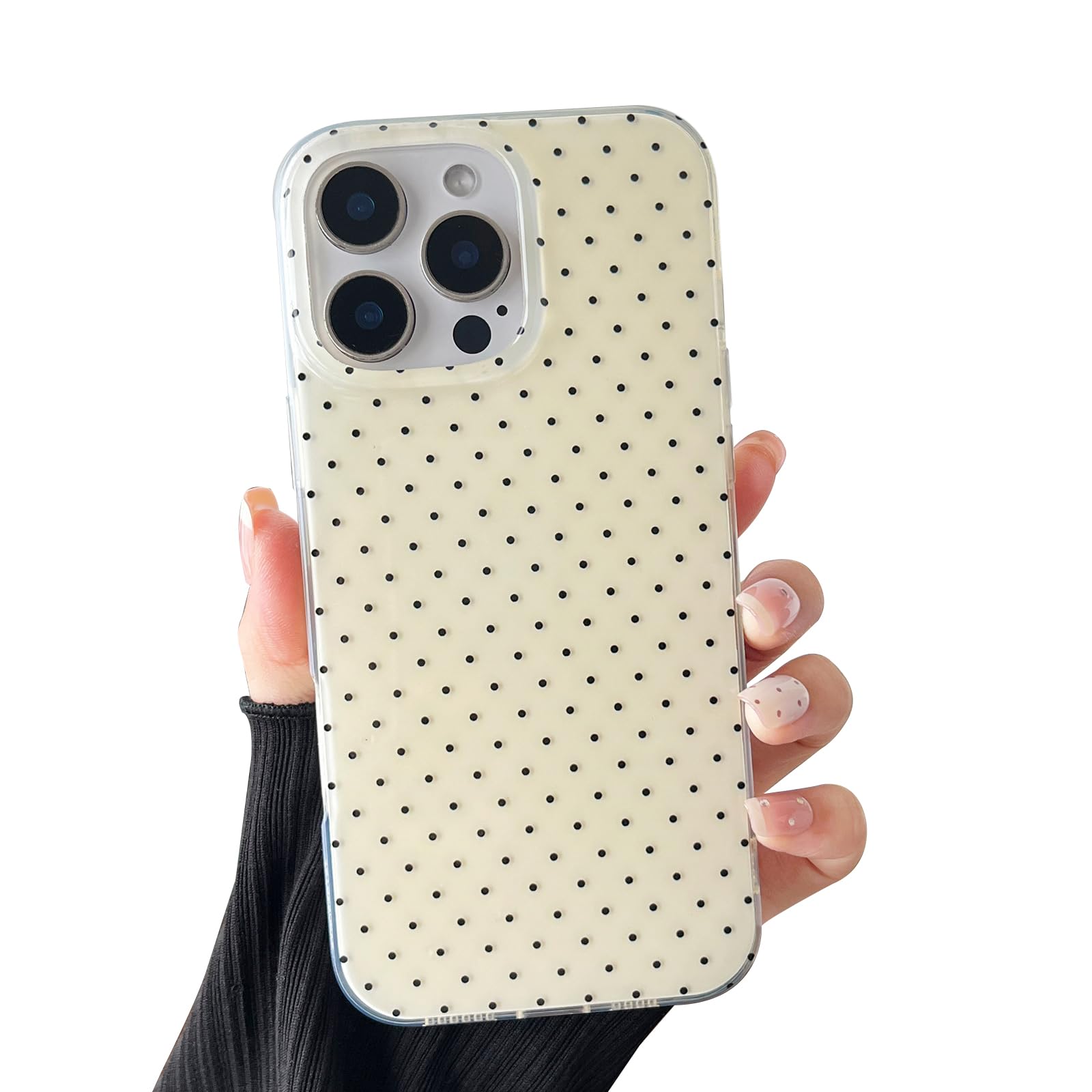 CHEDEMK Compatible with iPhone 15 Pro Case, Fashion Cute Aesthetic Polka Dot Phone Case for Women, Shockproof Slim Soft TPU and Hard PC Protective