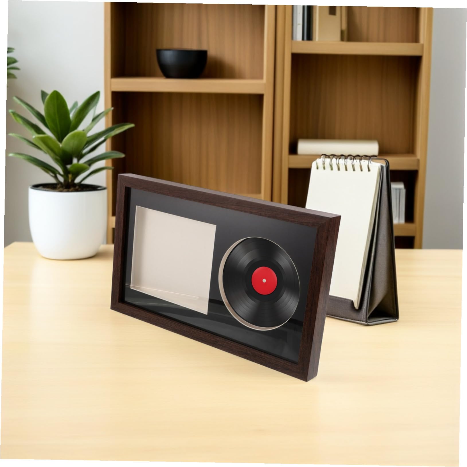 VILLCASE Cornice Espositore per Dischi in Vinile e CD Design 3d Cavo in Legno e Plastica, Supporto per Scaffale o Soggiorno, Protezione e Esposizione Completa per Album Musicali
