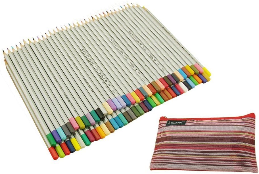 Lanxivi 72 Marco Colored Pencils with Pen Pouch Set/Color Professional Art Drawing Pencils for Artist Sketch Drawing