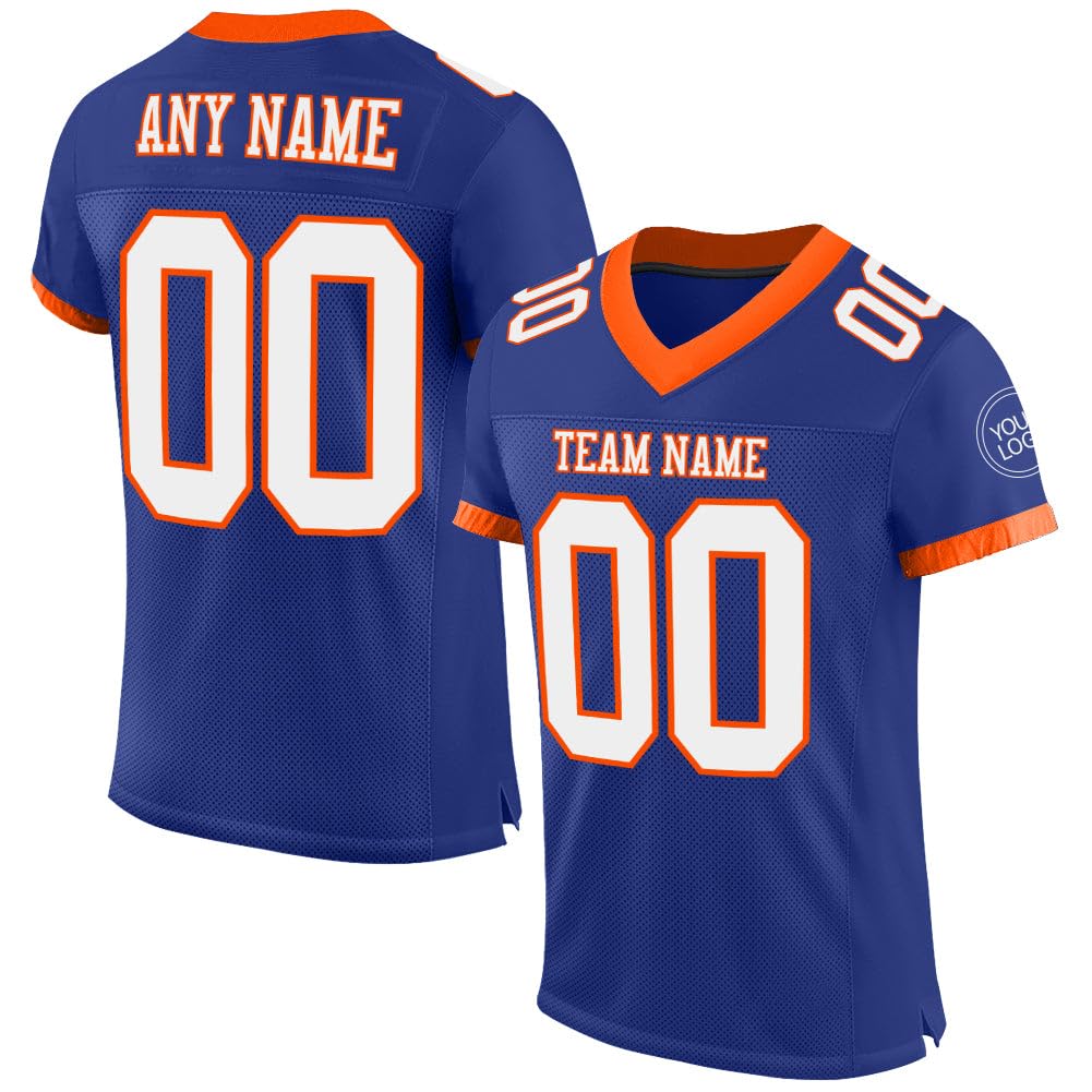 Generic Custom Football Jersey Personalized Name Number Practice Jerseys, Blue and White Football Shirt for Men Women Kids