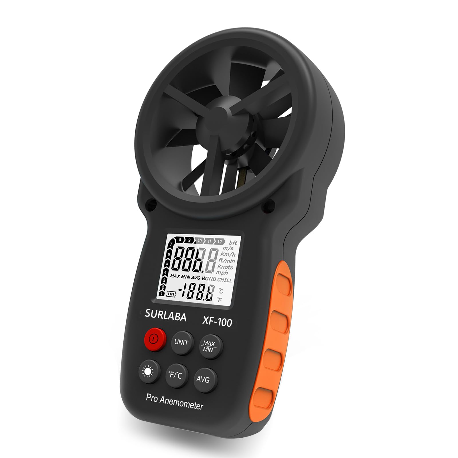 Anémomètre Numérique, Portable Wind Speed Meter Précision ±5%, Digital Anemometer Mesurer la Vitesse du Vent MAX/MIN/AVG et la Température, Air Flux Indicateur pour Drones, Planche À Voile, Sailing