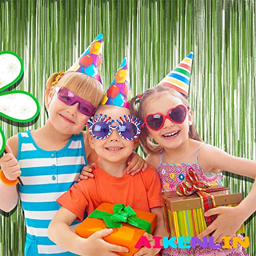 Image of 4 Pack 3.2Ft x 8.2Ft Light Green Foil Fringe Curtain Backdrop, Metallic Tinsel Foil Fringe Streamers Curtains Background for Photo Booth, Birthday, Wedding, St Patrick Day Party Decoration
